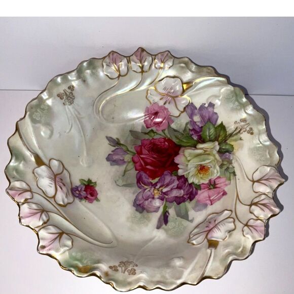 Absolutely stunning Shabby Chic Rose serving bowl; ruffled edge Germany? - Picture 1 of 5